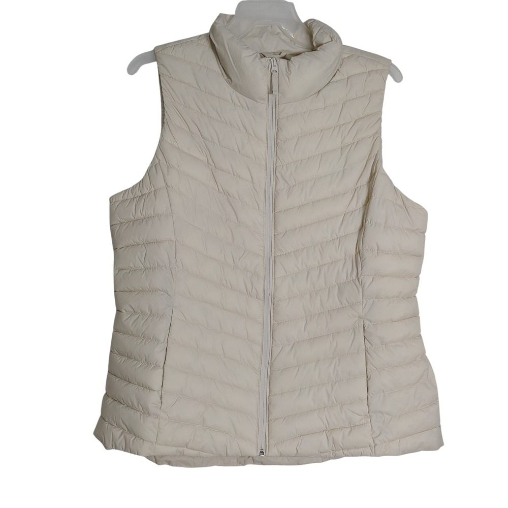 Old Navy Active Cream Puffer Vest XL Tall Water Resistant Quilted Full Zip